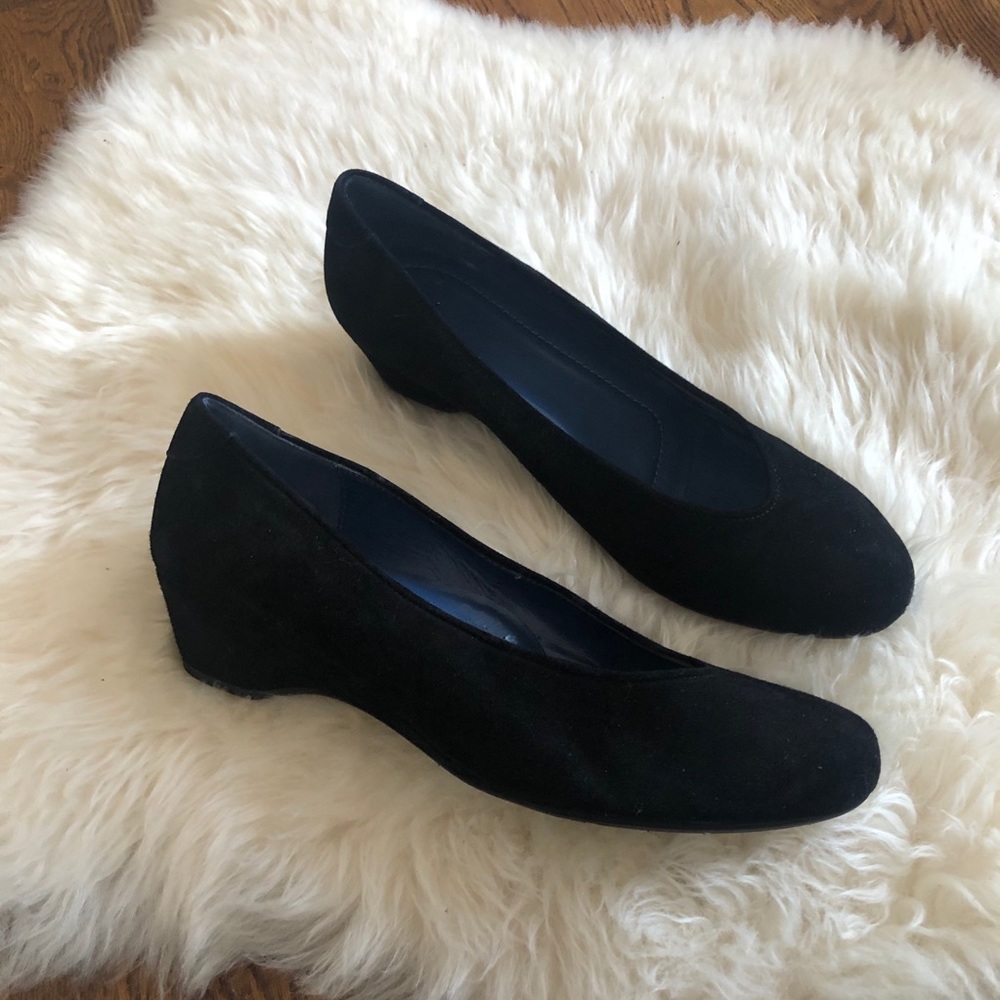 Black suede wedge heels
